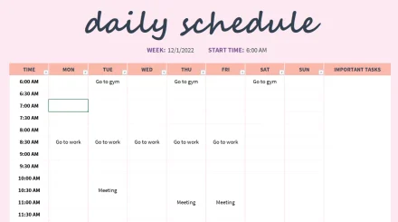 Daily Planner in Excel