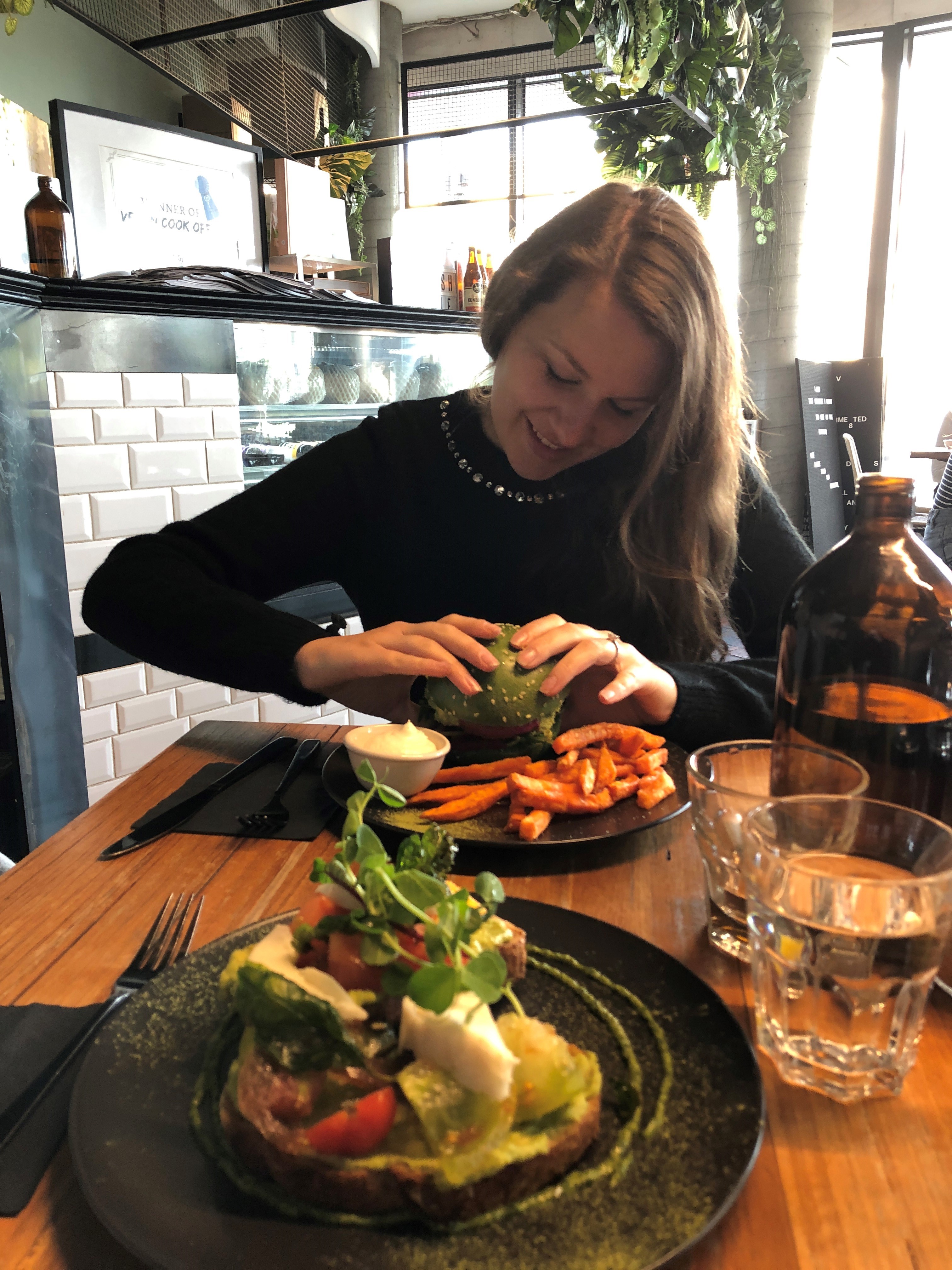 Solene having lunch at Matcha Mylkbar, Melbourne.