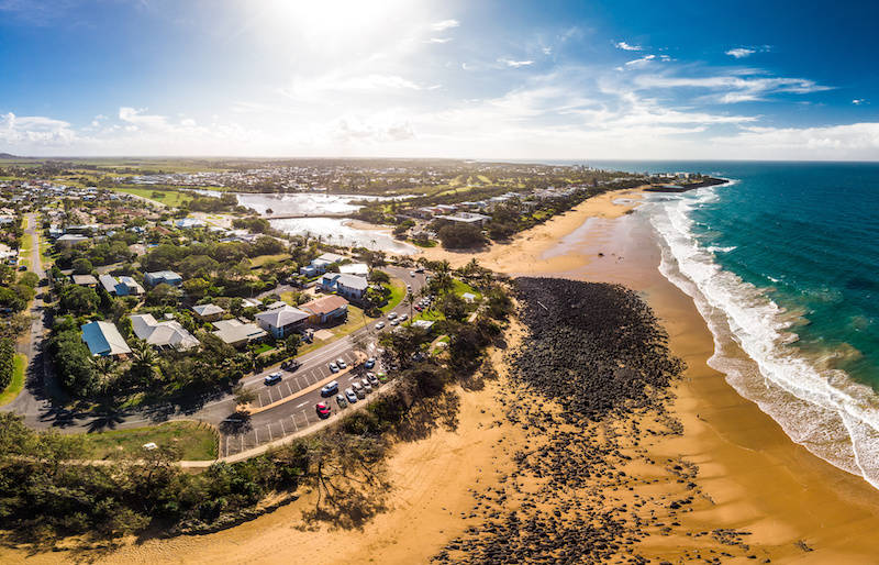 Aerial shot of Bargara Beach, QLD, Australia