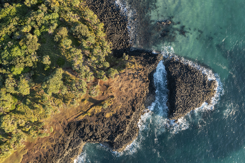Aerial shot of Fingal Head Causeway near Tweed Heads, NSW, Australia. 