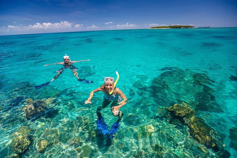 Snorkelling on the Great Barrier Reef, just off Green Island