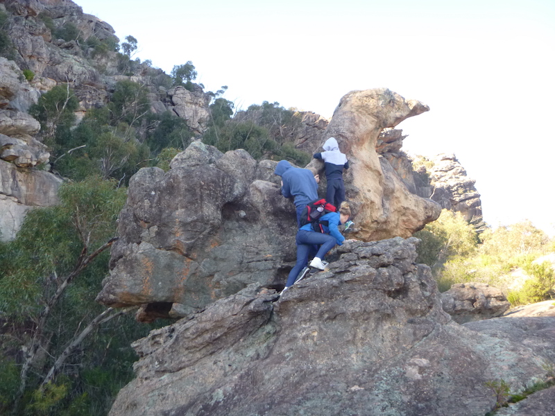 Family rock climbing