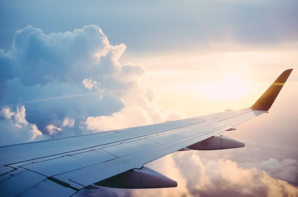 outside looking at a plane wing