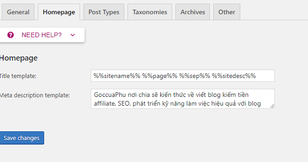 Việc thiết lập Yoast SEO diễn ra thông qua nhiều Tab làm việc