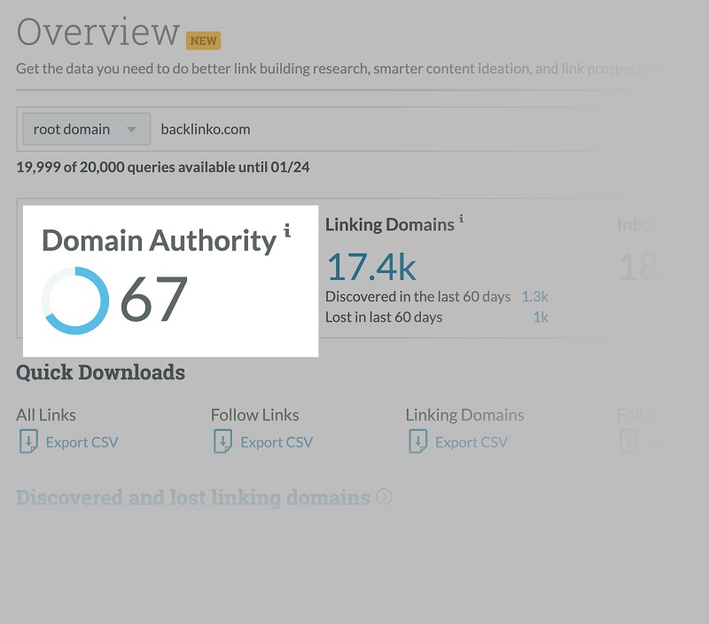 Tính năng Domain Authority của MozPro