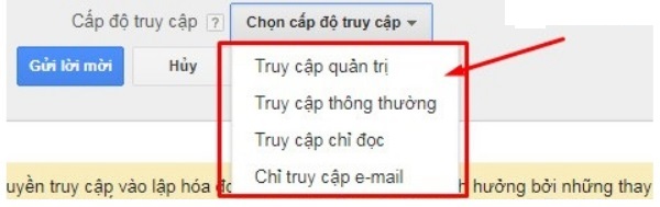 Phần quyền truy cập tài khoản Google Ads cho người dùng