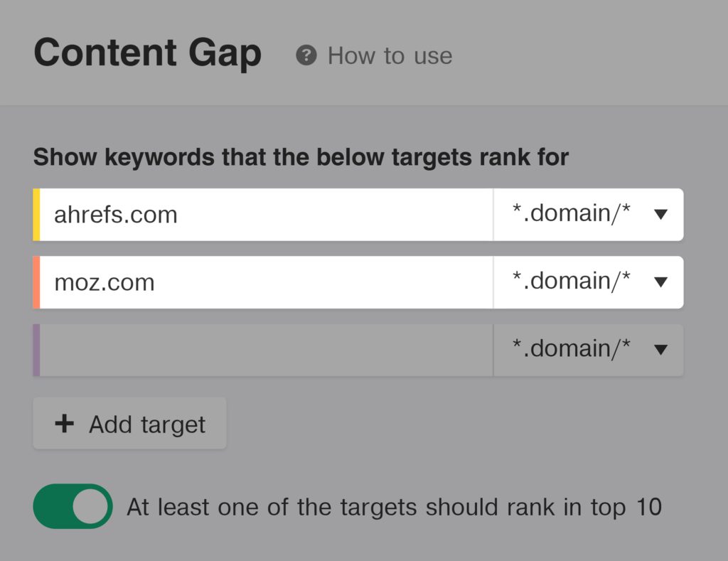 So sánh Content Gap của Ahrefs và Moz