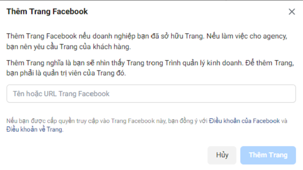 Tính năng thêm Fanpage vào Facebook Business Manager