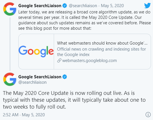 Google Core Update tháng 5/2020