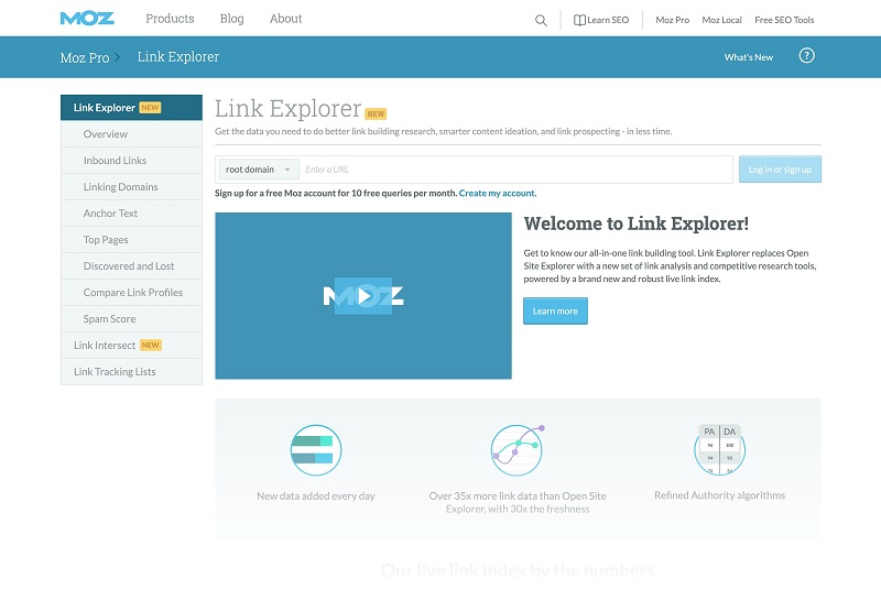 Tính năng Link Explorer trong Moz