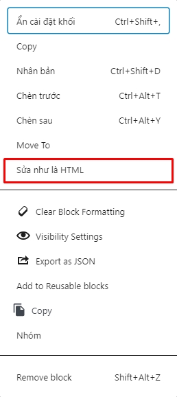 Chọn tính năng "Sửa như HTML"