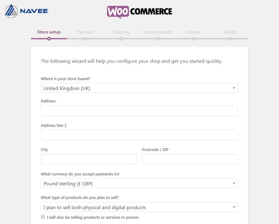 Bảng mục SetUp trong WooCommerce