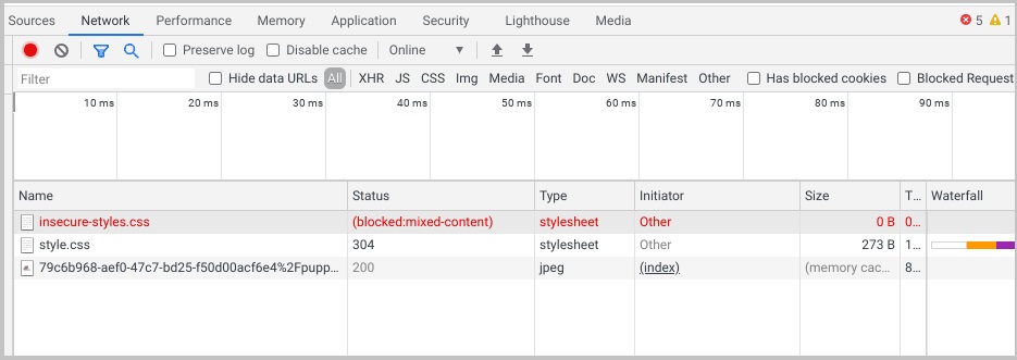 Check lỗi Mixed Content trong Tab Bảo mật của Chrome DevTools