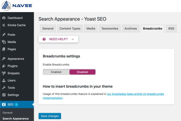 thêm Breadcrumb vào website WordPress bằng Yoast SEO