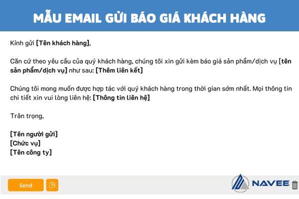 Mẫu email gửi báo giá cho khách hàng