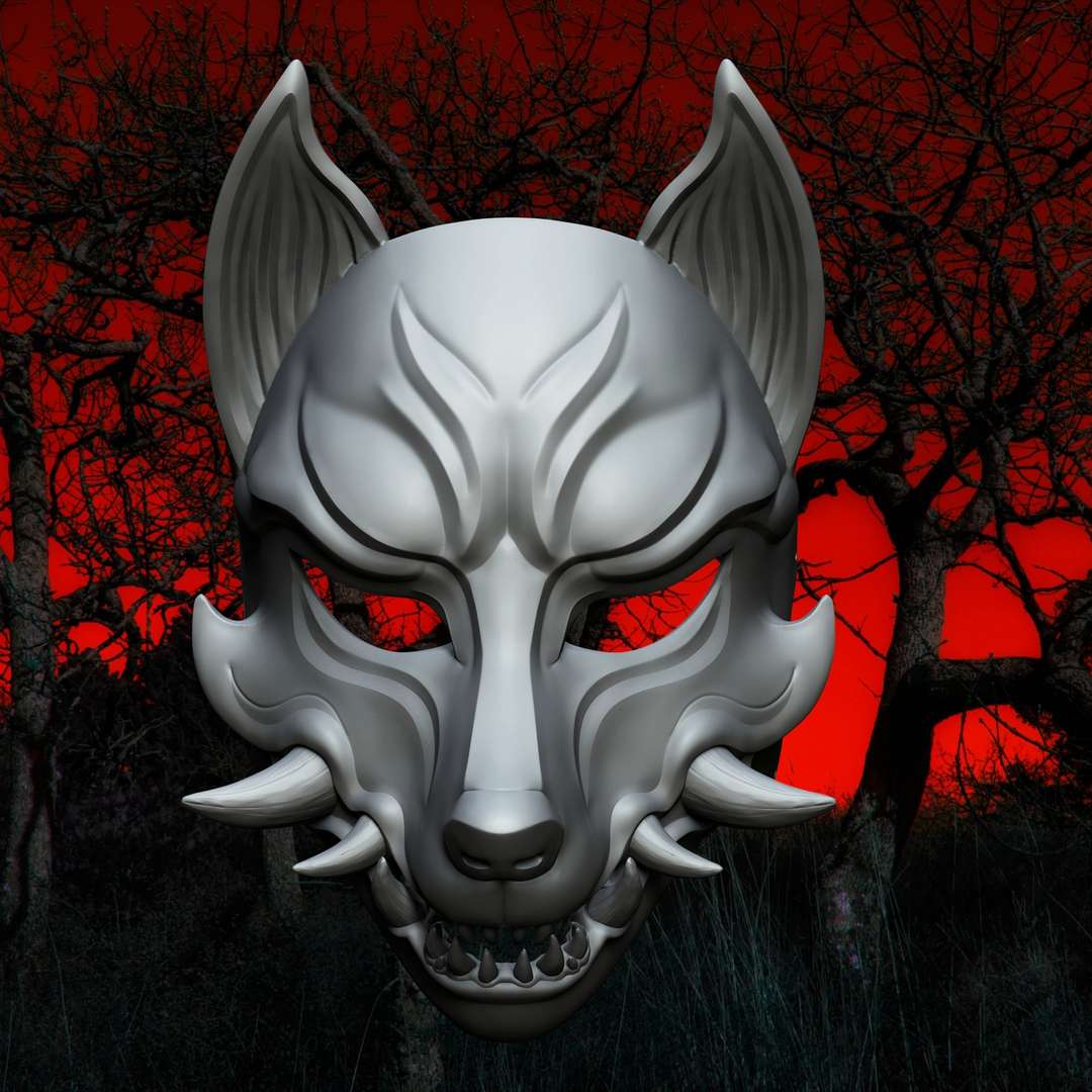 CO3D - Kitsune Mask with fangs Anime Mask 3D print model