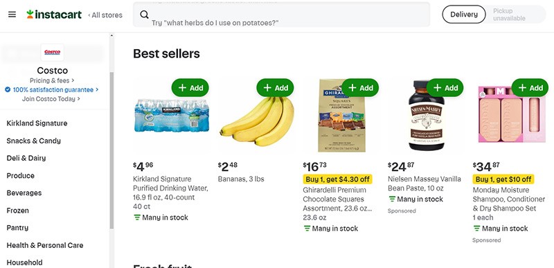 instacart categories
