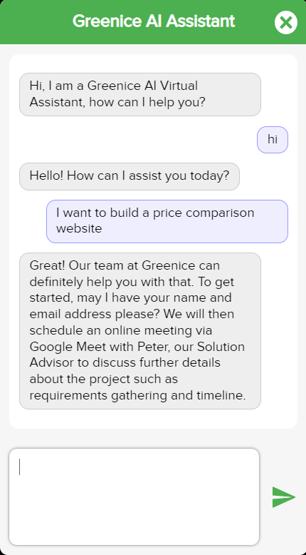 Greenice AI chatbot