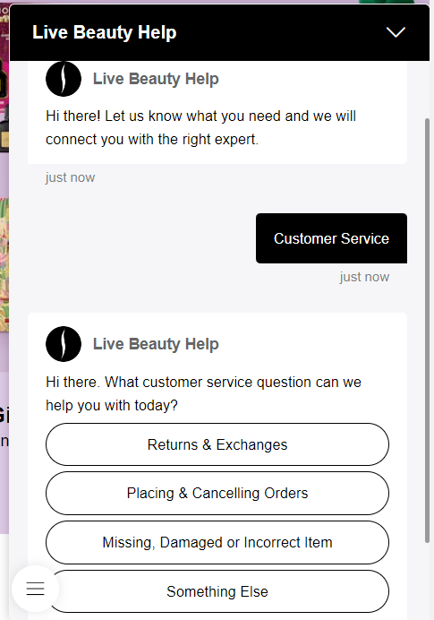 Sephora customer service AI chatbot