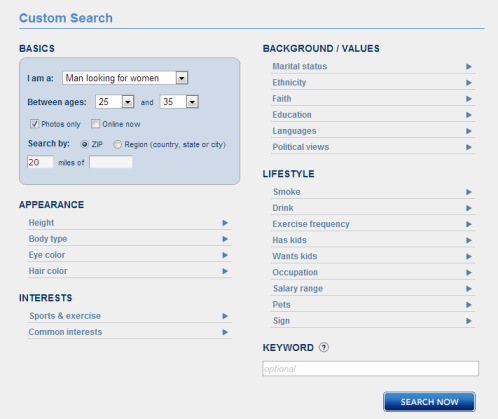 Match.com Custom Search