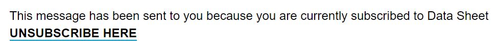 small Unsubscribe in the footer of Fortune Data Sheet