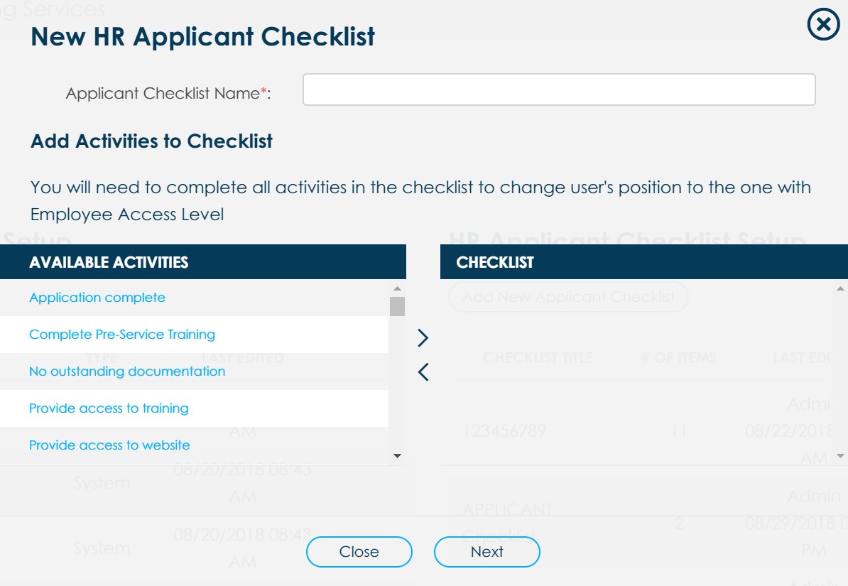HR checklist example