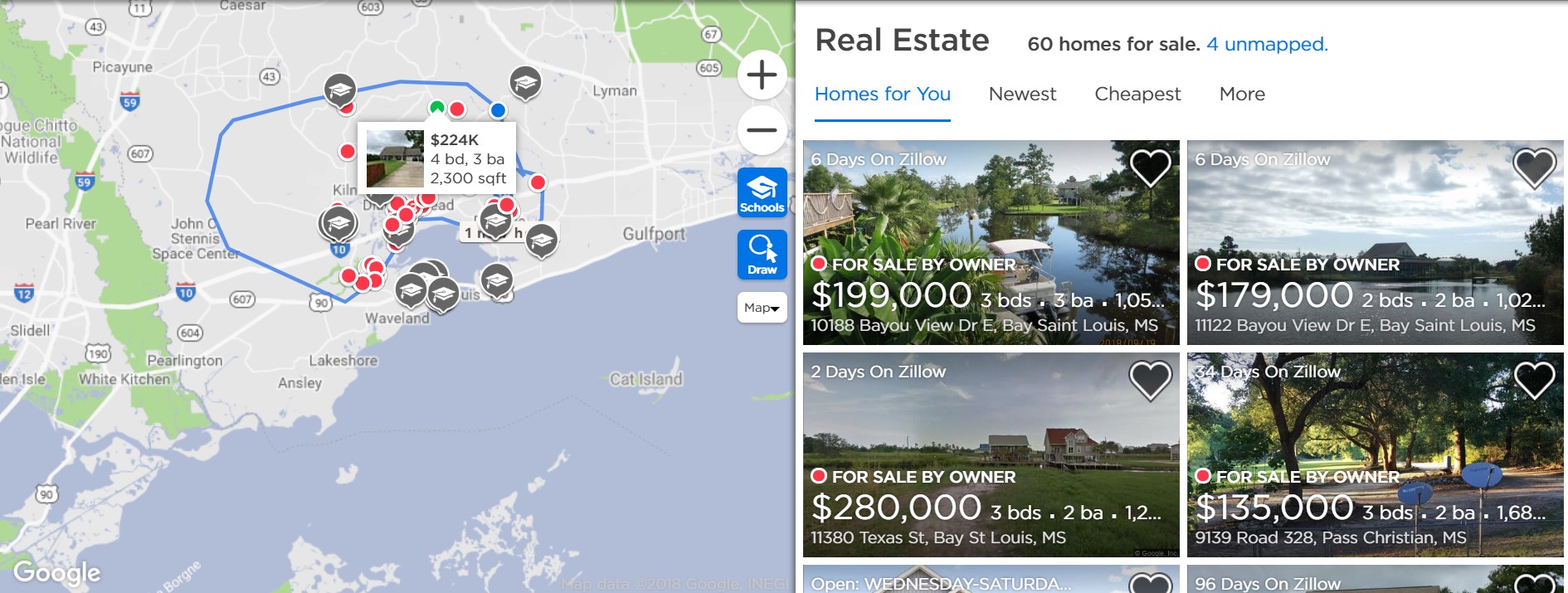 Map search example on Zillow