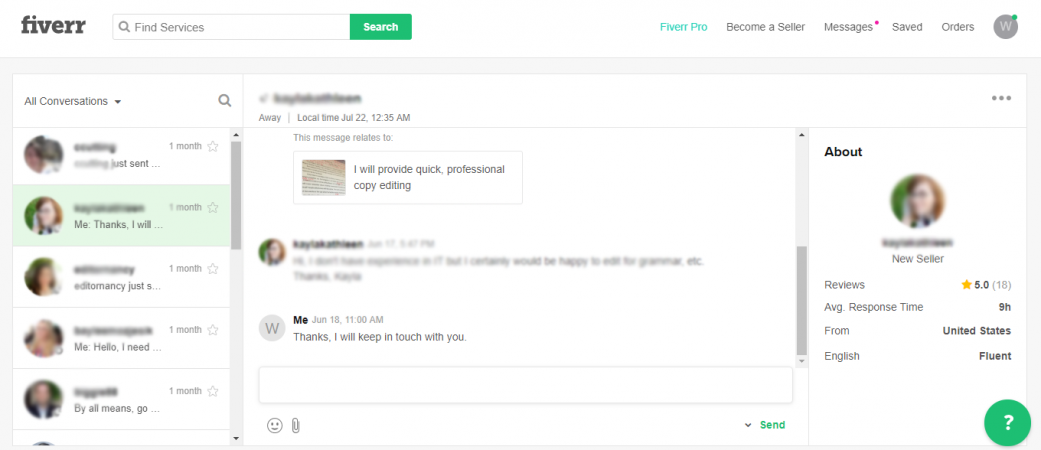 Fiverr messages