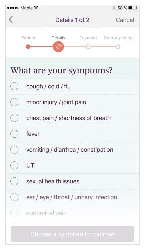 Maple – Questionnaire of symptoms before the appointment