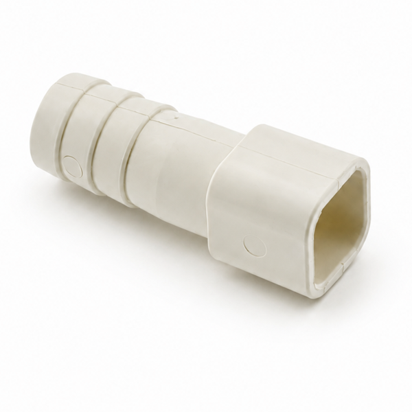Manguito de PVC para tubo cuadrado de 22 mm a manguera de 25 mm