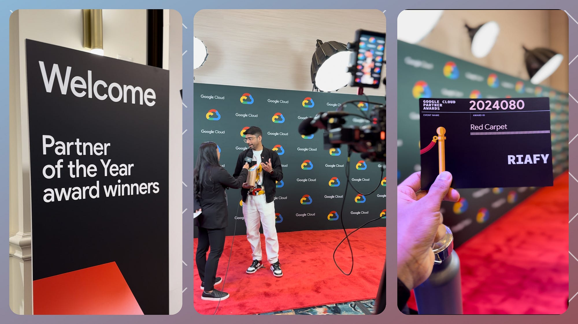 Moments from the red carpet awards function on Day 0 of Google Next 2024 in Las Vegas. Riafy was named as Partner of the Year for DEI (APAC)