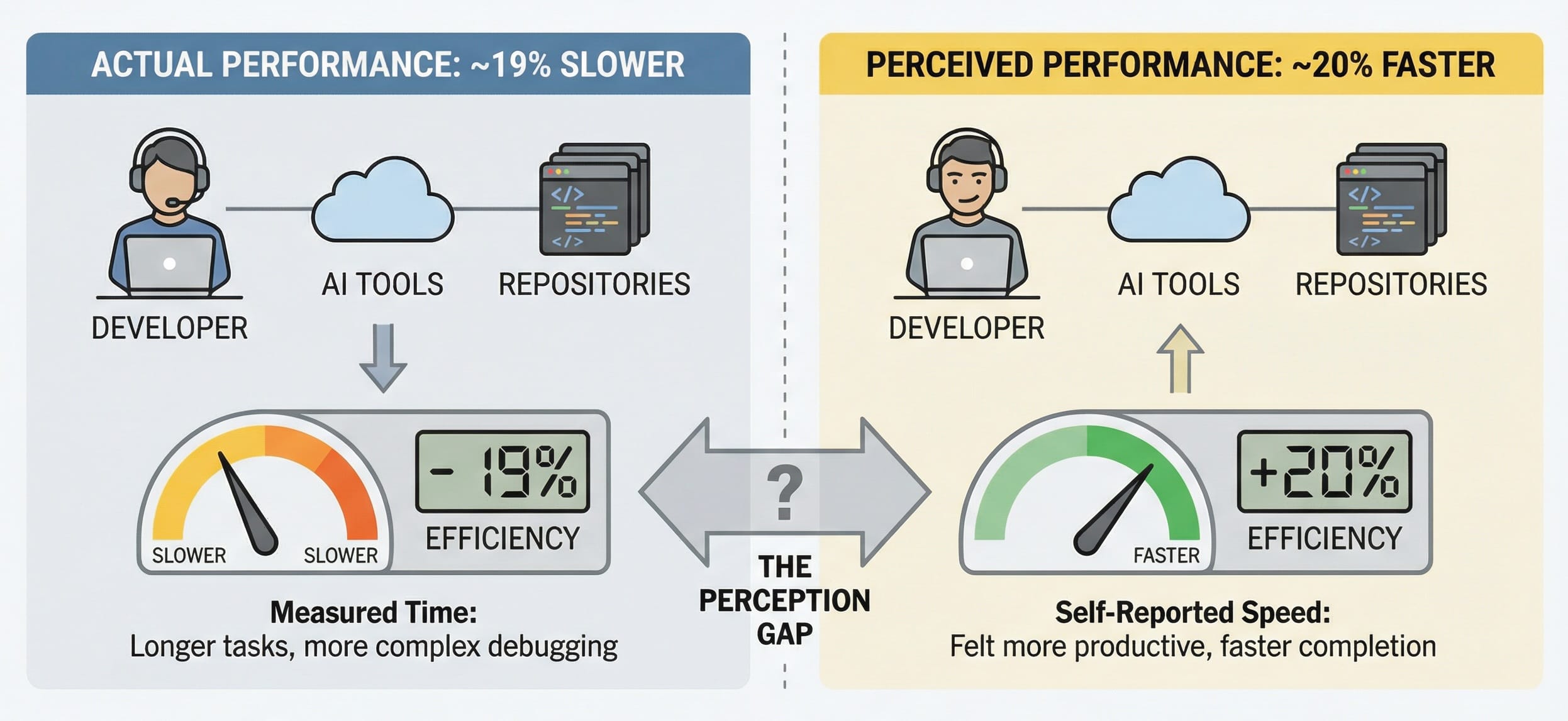 METR controlled trial - Feeling productive and being productive aren't the same thing.