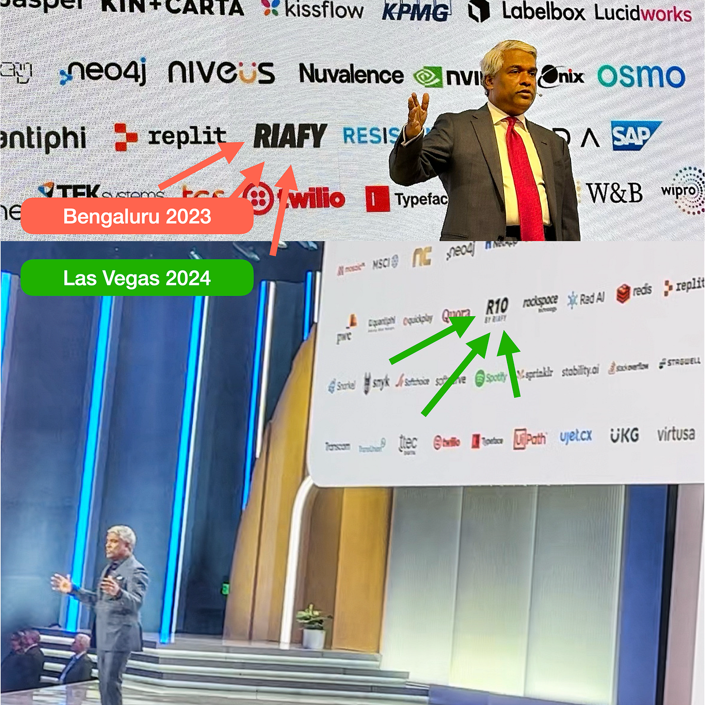 Thomas Kurian - Google Cloud CEO showcasing Riafy in Bengaluru and Las Vegas as a premium generative AI partner