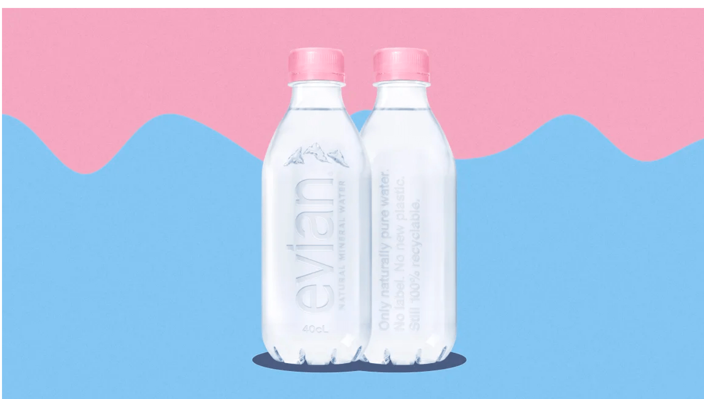 拿掉標籤有助提升回收效益！Evian 礦泉水直接將 logo 刻在瓶身，盼達到 100% 塑膠回收率