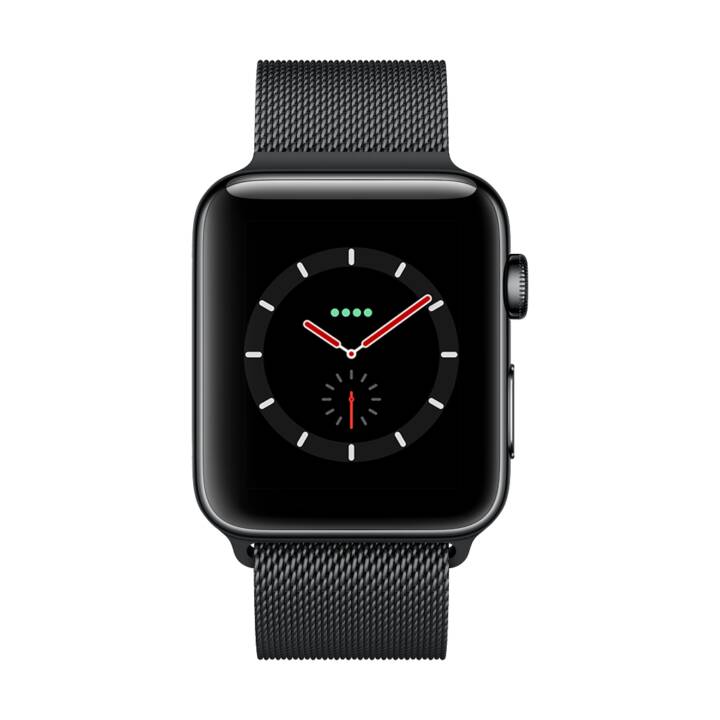 APPLE Watch Series 3, 42 mm, GPS + Cellular, Edelstahlgehäuse, Space Schwarz, mit Milanaise