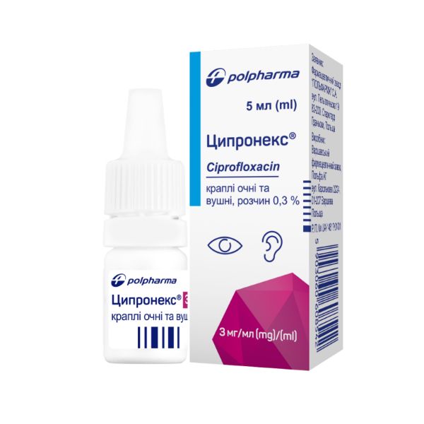 Ципронекс краплі очні/вушні 0,3 % флакон-крапельниця 5 мл