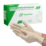 Рукавички оглядові латексні з пудрою нестерильні МР MedPlast розмір L пара