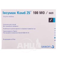 Інсуман Комб 25 суспензія для ін'єкцій 100 МО/мл картридж 3 мл №5