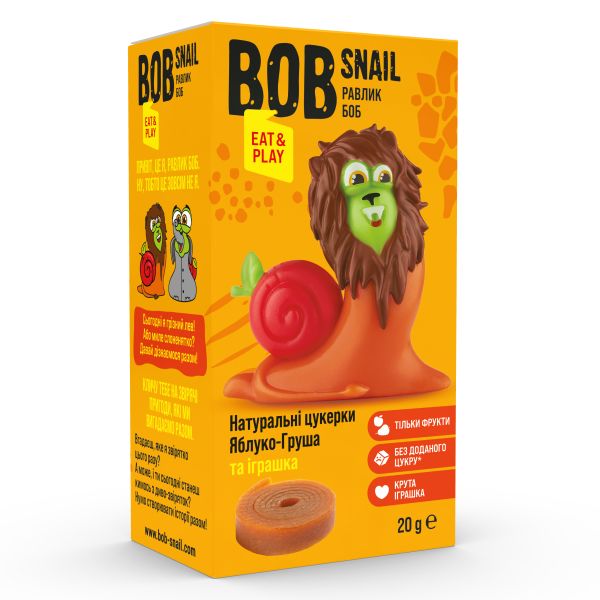 Цукерки фруктові Bob Snail без цукру яблуко груша 20 г + іграшка