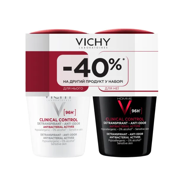 Набор дезодорантов Vichy Deo Clinical Control мужской и женский 2 штуки по 50 мл