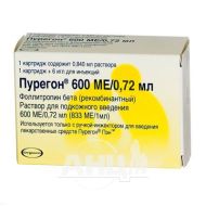 Пурегон раствор для инъекций 600 МЕ/0,72 мл картридж 0,78 мл в комплекте с иглами №1