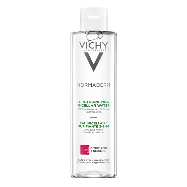 Міцелярний розчин Vichy Normaderm 3-in-1 Purifying Micellar Water для зняття макіяжу та очищення шкіри обличчя і навколо очей 200 мл