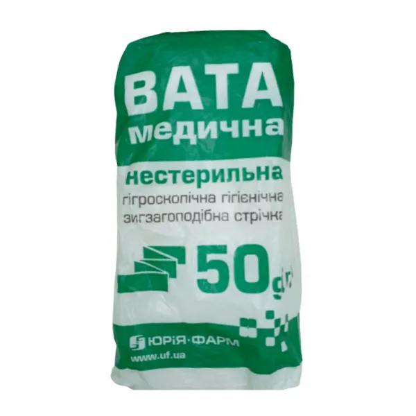 Вата медична гігроскопічна гігієнічна нестерильна Юрія Фарм зіг-заг 50 г