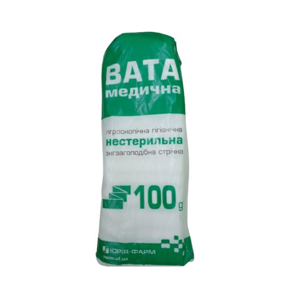 Вата медична гігроскопічна гігієнічна нестерильна Юрія Фарм зіг-заг 100 г