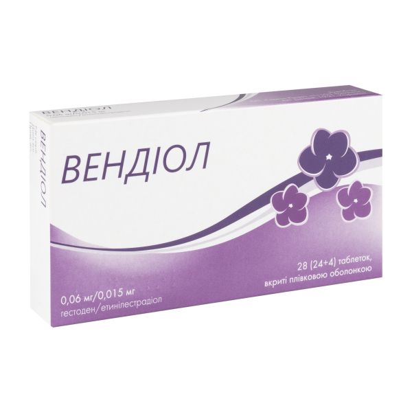 Вендіол таблетки вкриті плівковою оболонкою 0,06 мг + 0,015 мг блістер №28