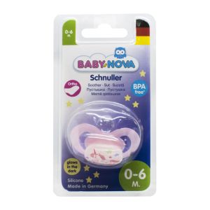Пустышка Baby-Nova силиконовая ортодонтическая ночная розовая размер 1