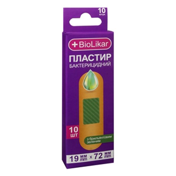 ПЛАСТЫРЬ БИОЛИКАР БАКТ. 19ММХ72ММ ТКАН. БРИЛ.ЗЕЛ №10 1042