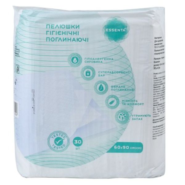Пеленки гигиенические впитывающие Essenta+ 60 см х 90 см №30