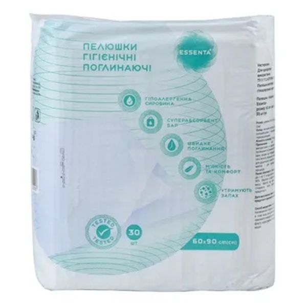 Пеленки гигиенические впитывающие Essenta+ light 60 см х 90 см №30