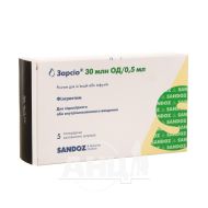 Зарсіо розчин для ін'єкцій та інфузій 30 мо/0,5 мл шприц №5